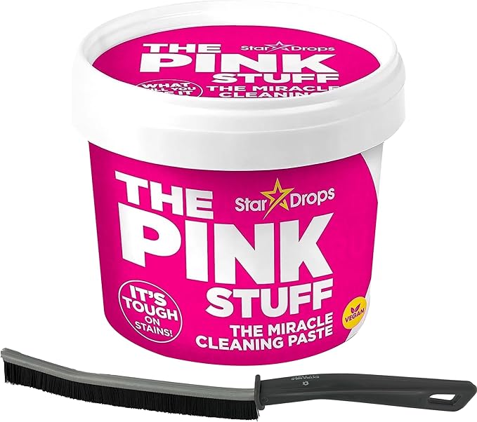 Miracle Cleaning Paste & Brush Bundle – Pink Stuff + Flexible Scrub Brush for Grout, Tile, Kitchen, and Bathroom Deep Cleaning