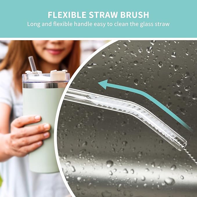 2 in 1 Long Handle Bottle Brush with Straw Brush for Cleaning Glass, Sports Bottle, Coffee Mug,1 Pack