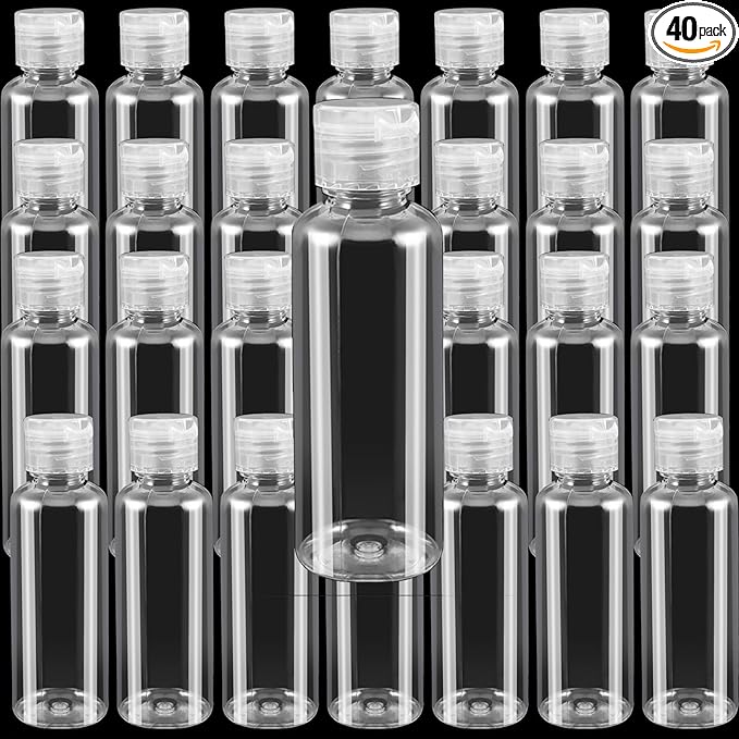40 Pack 4oz / 120ml Clear Plastic Empty Bottles, Plastic Travel Bottle with Flip Cap, Portable Refillable Containers for Shampoo, Lotion, Liquid Body Soap, Cream, Toner and Other Liquids
