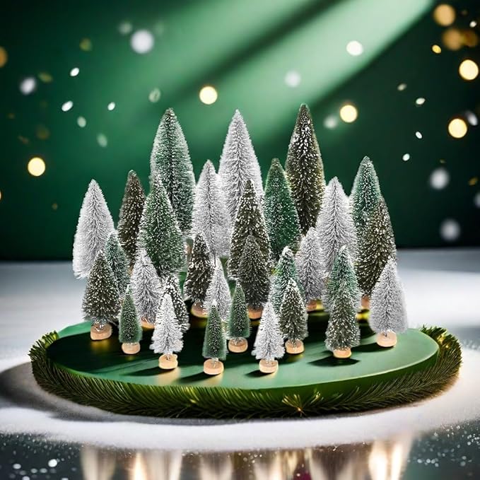 Waipfaru Christmas Decorations, Bottle Brush Christmas Trees, 21 Pcs Mini Christmas Tree Table Decor, Miniature Pine Trees for Xmas Tabletop Crafts Indoor Decor (Green & Sliver)