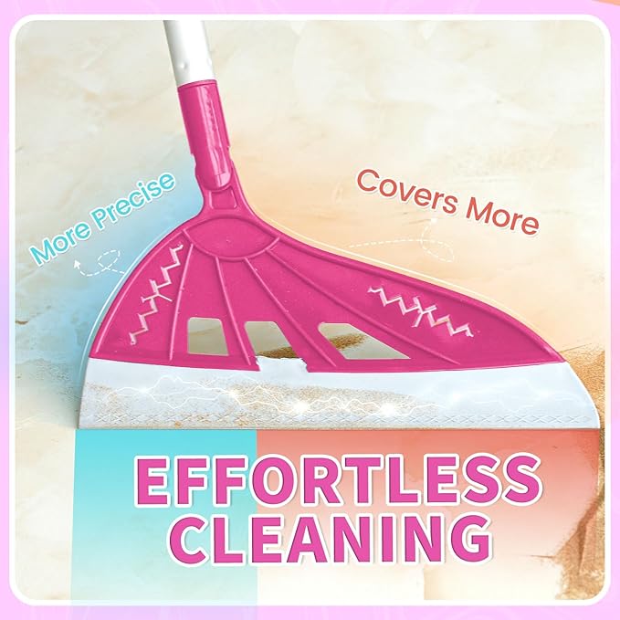 Magic Air Broom Household Silicone Broom for Floor Cleaning, Multifunctional Floor Squeegee with 60’’ Aluminum Adjustable Handle, Pet Hair for Glass, Fine Dust, Hair, Liquids (Pink)