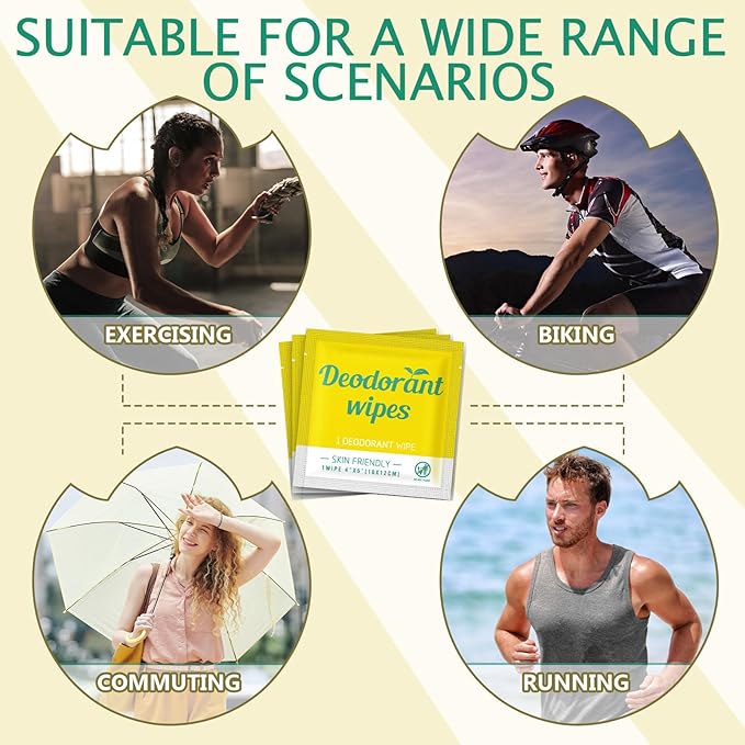 Timgle 100 Pcs Travel Deodorant Wipes Individually Wrapped Armpit Antiperspirant Deodorant Sweat Body Wipes for Women Men Teens Sports Travel Cleanse Skin and Underarm Excessive Sweating(Lemon)
