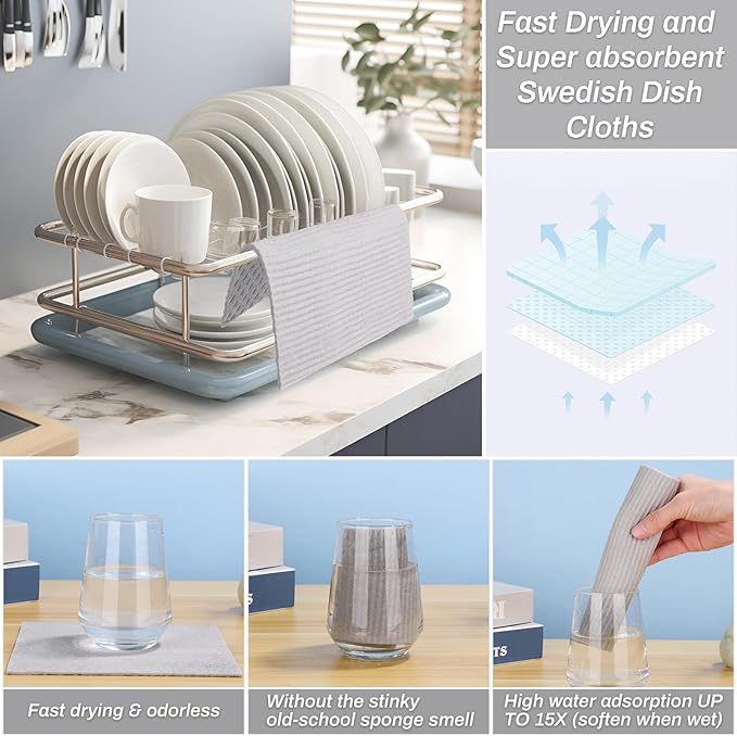 11 Pack Kitchen Swedish Dishcloths, Reusable Kitchen Dish Rags Sponge Cleaning Cloths Cellulose Dishcloths for Kitchen Washing Dish Counters