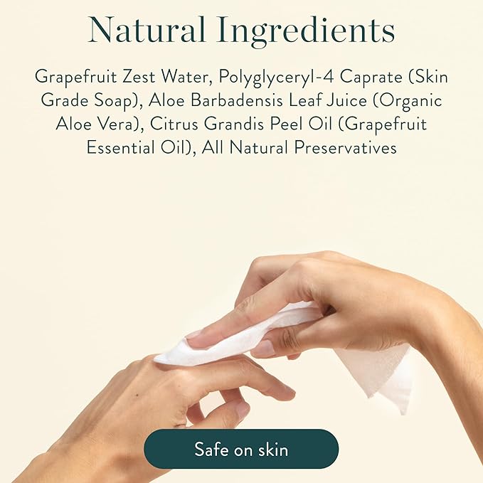 Mini Dispenser + All-Purpose Wipes Starter Kit - Non-Toxic Grapefruit Scented Everything Cleaning Wipes | Biodegradable Plant-Based Surface Cleaner | All Natural Kid & Pet Friendly (Citrine)