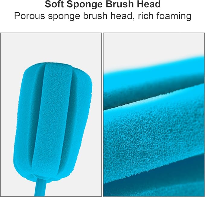 4PCS Blue Soft Sponge Bottle Cleaning Brush Plastic Handle Cup Scrubber Washing Brush vase Pot Cleaner (2 Size 10'15')
