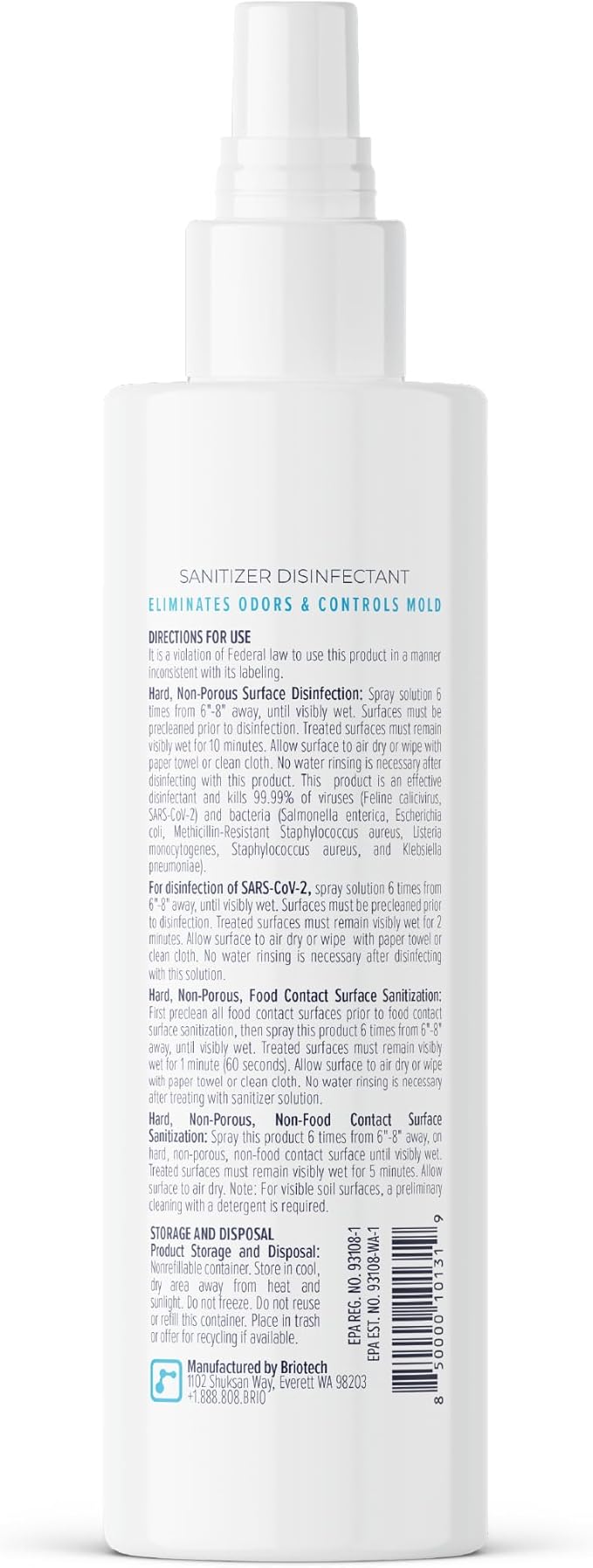 BRIOTECH Sanitizer Disinfectant Hypochlorous Spray, Kills 99.99% of Viruses & Bacteria, Eliminate Odor, Gentle for Nurseries & Play Rooms, Food Contact Surface Sanitizer, 4 fl oz ea, 3 ct