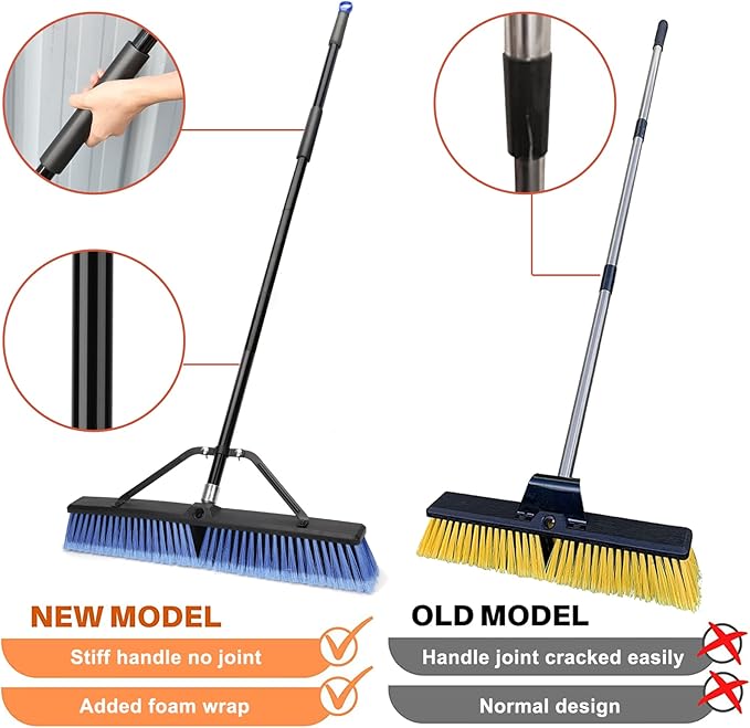 24 inches Push Broom Outdoor Heavy Duty Broom for Deck Driveway Garage Yard Patio Concrete Floor Cleaning-Blue