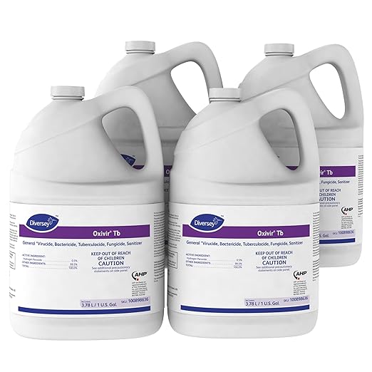 Oxivir Diversey 100898636 Tb One-Step Disinfectant Cleaner, Hospital Grade Accelerated Hydrogen Peroxide AHP, No Fragrance Added, Ready-to-Use Liquid, 1-Gallon (Pack of 4)