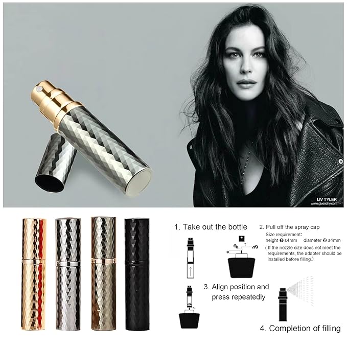 Travel Cologne Bottle Gold&Grey Rhombic Refillable Perfume Atomizer Travel Cologne Sprayer Refillable 5ml Spray