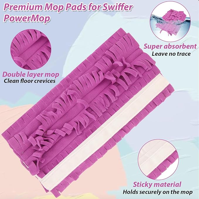 9 Pack Power Mop Refill Pads for Swiffer Powermop Multi-Surface Mops and Wood Mops, Reusable & Washable Microfiber Power Mop Pads for All Types of Floor Cleaning(3 Yellow+3 Purple+3 Blue)