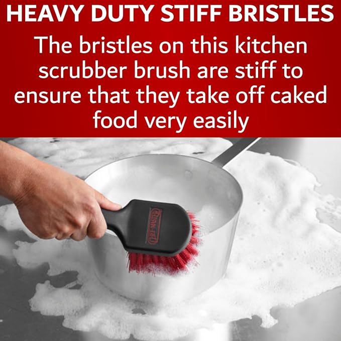 8" Pot & Dish Cleaning Brush, Dish Scrubber with Stiff Bristle Brush for Kitchen Cleaning Tough Stain, Dishes, Pots, Pan, Sink, Stove, Grill Scrubber for Home, Busy Restaurant by FryOilSaver Co. 90048