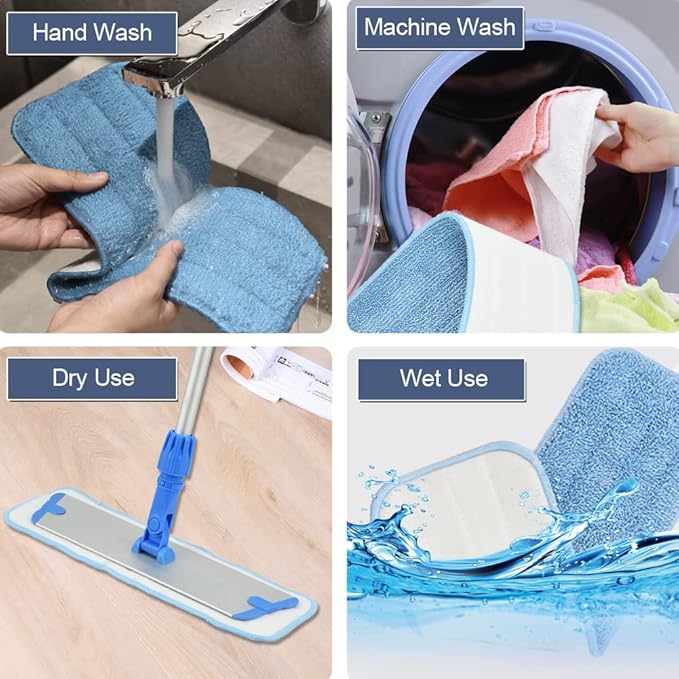 Layers 6 Pack 18inch Microfiber Replacement Mop Pads- Reusable Mop Refills fit for Most 16"-18" Spray Velcro Mop, Washable Mop Pads for Floor Cleaning