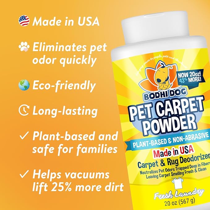 Bodhi Dog Natural Carpet Deodorizer Powder - Dry Pet Smell Eliminator & Urine Odor Remover - Loosens Fur & Dirt - Plant-Based and Biodegradable Room Freshener for Home - Fresh Laundry (Pack of 1)