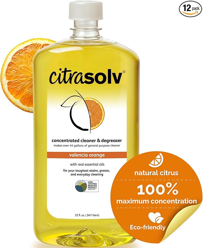 Citra Solv Concentrated Household Cleaner & Degreaser -Valencia Orange Scent 32 fl oz Safe, Effective, and Versatile Cleaning Solution, Natural Ingredients Non Toxic,Biodegradable, Made in USA 12PK