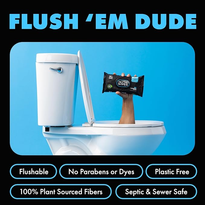 DUDE Wipes - Double Deuce - Two-In-One On-The-Go Flushable Wipes - 2 Pack, 80 Wipes - Unscented Extra-Large Individually Wrapped Wipes with Vitamin E & Aloe - Septic and Sewer Safe