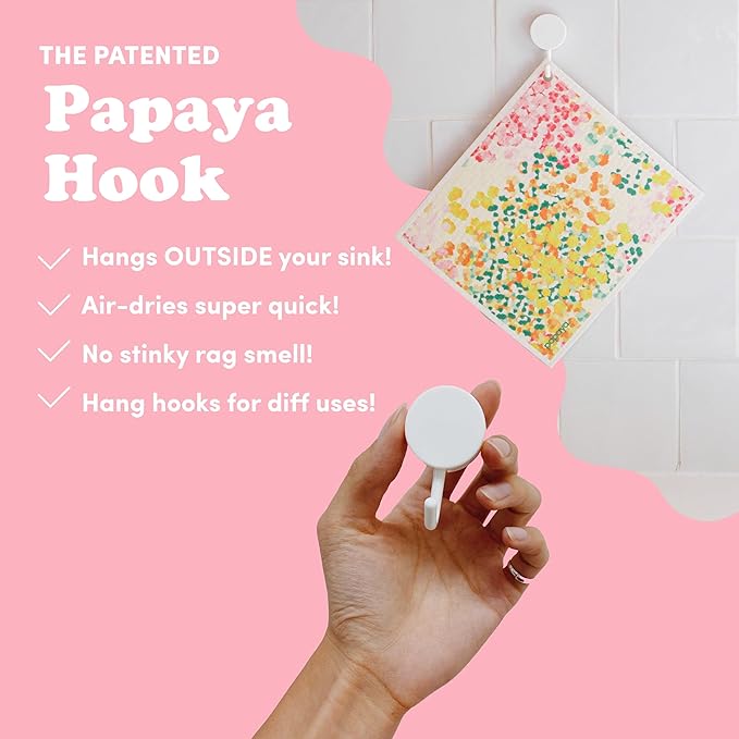 Papaya Reusable Paper Towels 2-Pack - 2 Sheets + 1 Hooks, Quick Drying, No Odor, 1 Sheet Replaces 17 Rolls, Washable Kitchen Cloth, Sustainable Dish Sponge, Eco Friendly Gift