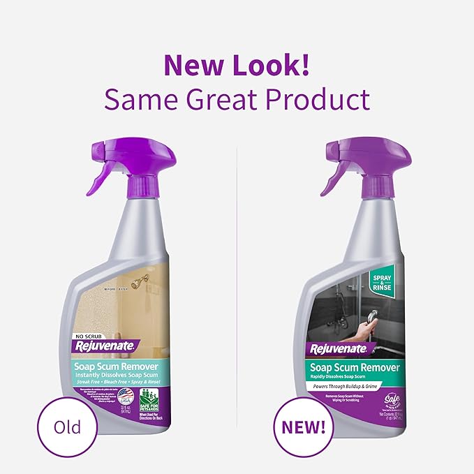 Rejuvenate Scrub Free Soap Scum Remover Shower Glass Door Cleaner Works on Ceramic Tile, Chrome, Plastic and More (2 Bottles x 24oz)