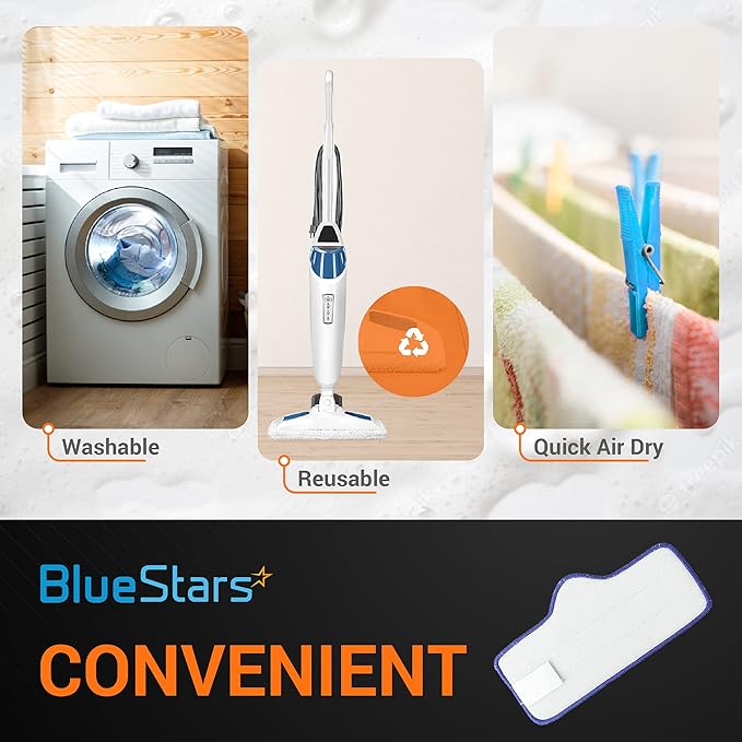 BlueStars (๐๐๐๐ ๐ฎ๐ฉ๐๐๐ญ๐) Microfiber Mop Pad for Dupray Neat Steam Cleaner Reusable & Washable - Designed for multiple surfaces, effectively clean hardwood, tile & stone floors - PACK OF 8