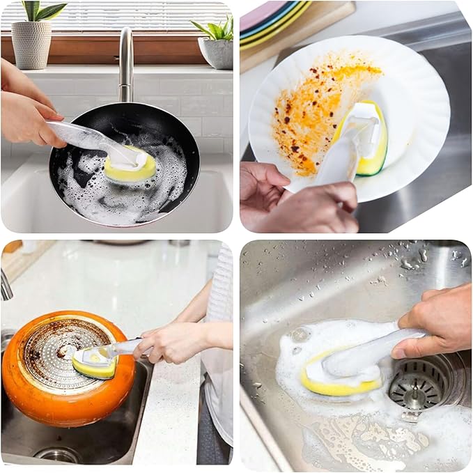 Dish Wand with 4Pack Replacement Dish Wand Sponges,Dish Brush Pads Kitchen Cleaning Sets,Non-Scratch Dishwand Kit