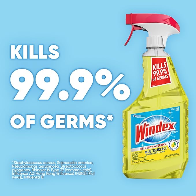 Windex Multipurpose Cleaner Disinfectant Spray Bottle, Fast Clean Surface Cleaner, Citrus Scent, 32 Fl oz