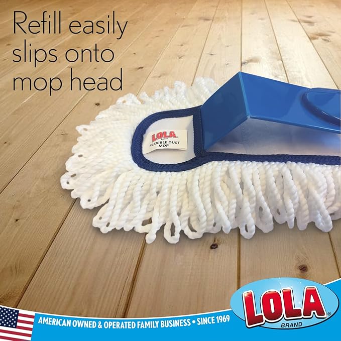 LOLA Products 360 Degree Flexible 18" Dust Mop Replacement Head, Fine Fiber Machine Washable Dust Mop Head Attracts Dust & Dirt Like a Magnet, 1 Count