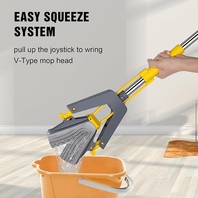Sponge Mop with Self-Squeeze Feature, Stainless Steel Handle, 3 PVA Absorbent Mop Head Refills, Ideal for Home & Commercial Use on Tile, Floor, Bathroom & Garage