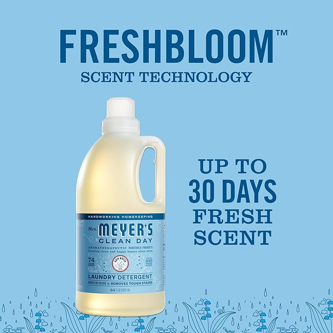 MRS. MEYER'S CLEAN DAY Laundry Detergent, Rain Water Scent, 64 Ounce Bottle