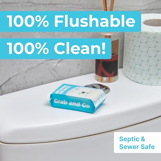 Impossibly Compact Travel Flushable Wipes with Natural Extracts - Skin-Friendly Wet Wipes, Hypoallergenic & Unscented Travel Size Butt Wipes for Adults, Kids & Baby Care - 48 Pack Total 288 Wipes