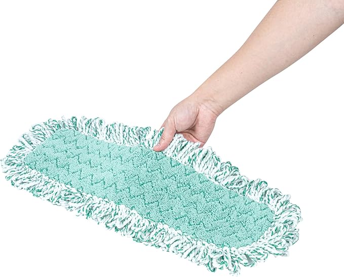 Restaurantware-Clean Tek Professional Dry Sweeping Mop Pad, 1 Dust Pad with Fringe - Mop Frame and Handle Sold Separately, Hook & Loop System, Green Microfiber Reusable Mop Pad, Zig Zag Pattern