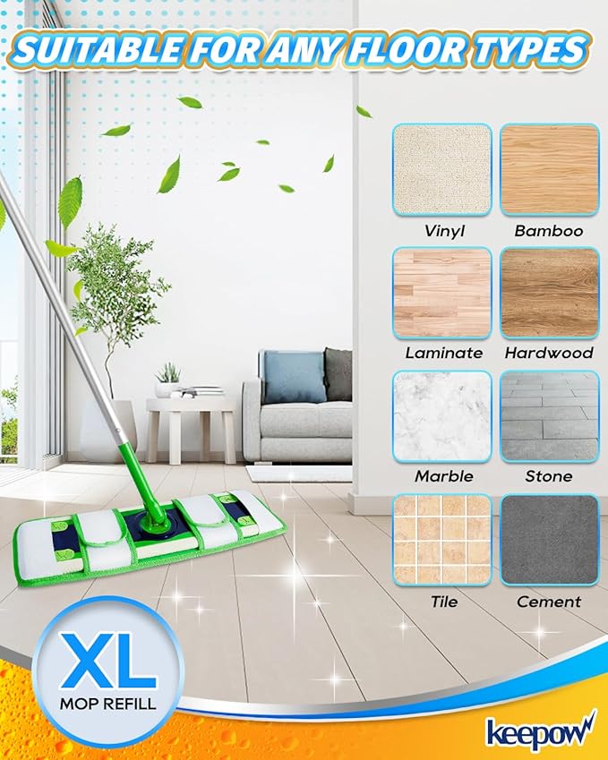 6 Pack Microfiber Mop Pads for Sweeper XL Mops Reusable Wet and Dry Mopping Cloths Compatible with Swiffer Sweeper XL, Washable XL Mop Refill Replacement for All Hardwood Dry & Wet Cleaning