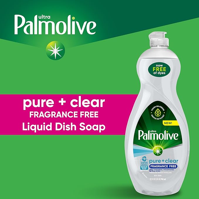 Palmolive Ultra Dishwashing Liquid Dish Soap, Pure + Clear Fragrance Free - 32.5 Fluid Ounce (Packaging may vary) (Pack of 3)