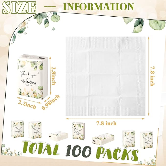 100 Pcs Wedding Facial Tissues Welcome Bags Mini Pocket Tissues Travel Size Wedding Favors for Guests 3 Ply Thank You for Celebrating with Us Celebration Graduation (Eucalyptus)