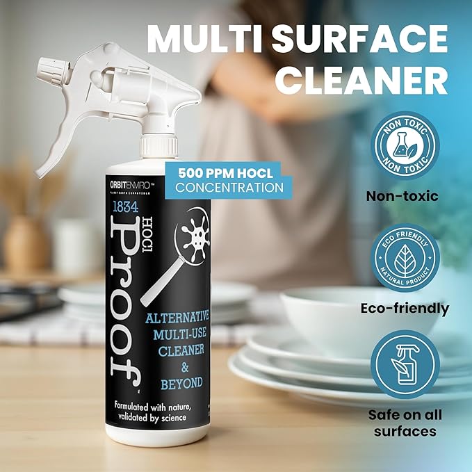 Hypochlorous Acid Cleaner | HOCl 500 PPM | Multi-Surface Cleaner for Home, Gym, Office, Pets & Commercial Use | 32 fl oz