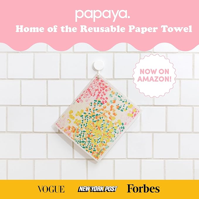 Papaya Reusable Paper Towels 2-Pack - 2 Sheets + 1 Hooks, Quick Drying, No Odor, 1 Sheet Replaces 17 Rolls, Washable Kitchen Cloth, Sustainable Dish Sponge, Eco Friendly Gift