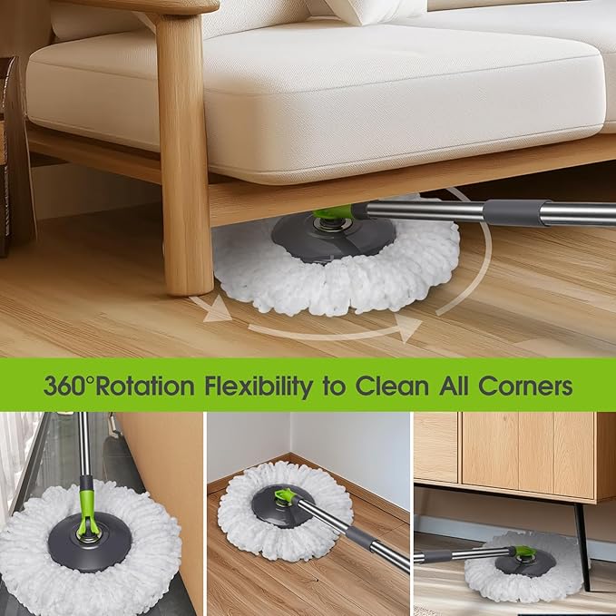 Spin Mop Bucket System,Masthome Pedal Spin Mop and Bucket with Wringer Set,EasyWring Microfiber Mop with 3 Mop Pads,360°Spinning Floor Cleaning System - Home & Office Suitable