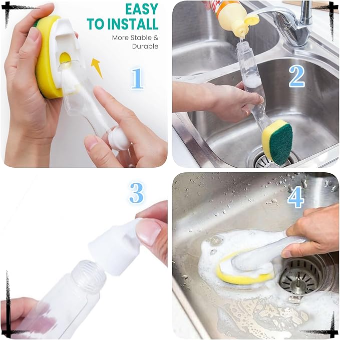 Dish Wand with 4Pack Replacement Dish Wand Sponges,Dish Brush Pads Kitchen Cleaning Sets,Non-Scratch Dishwand Kit