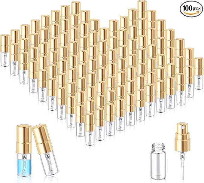 Zhehao 100 Pcs Mini Spray Bottles Clear Glass Perfume Bottles Refillable Fine Mist Perfume Atomizer Portable Empty Sample Containers for Cleaning, Essential Oils, Travel(2 ml)