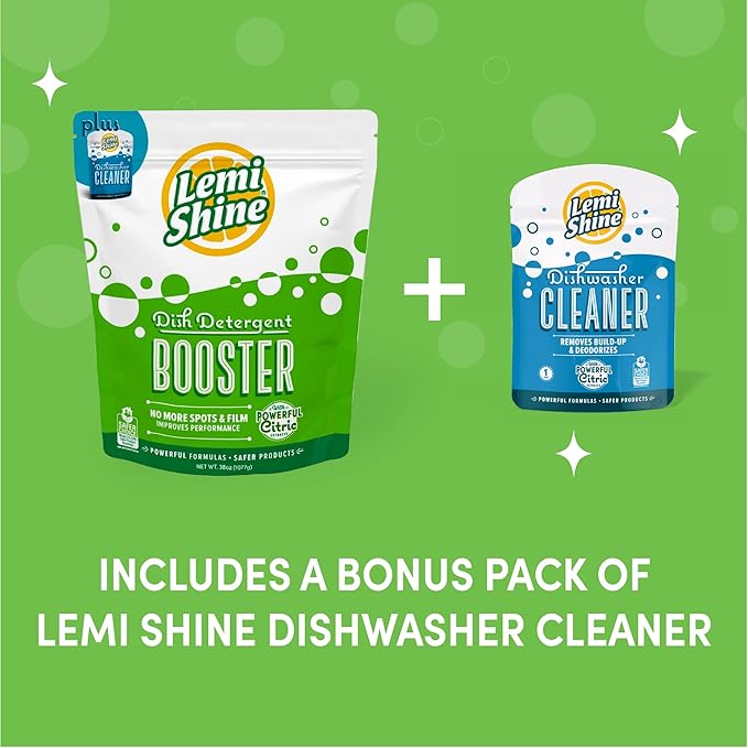 Lemi Shine Dish Detergent Booster, Hard Water Stain Remover, Multi-Use Citric Acid Cleaner 38 oz, Pack of 1