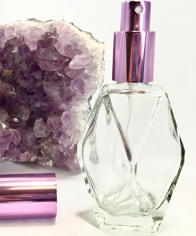 Clear Glass 30 ml. Diamond Spray Perfume Bottle. Fine Mist Perfume Cologne Atomizer for Essential Oil Aromatherapy Perfume Cologne Refillable (1 oz. 12 Bottles, Purple)