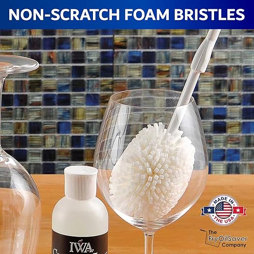 Set of 2 Crystal Stemware Brush & Foam Goblet Cleaning Brush, Non-Scratch Kitchen Glassware Cleaner for Bar, Hotel & Restaurants Wine Glass, Decanter, Goblets, Mugs, Champagne Glass Bottles & Stemware