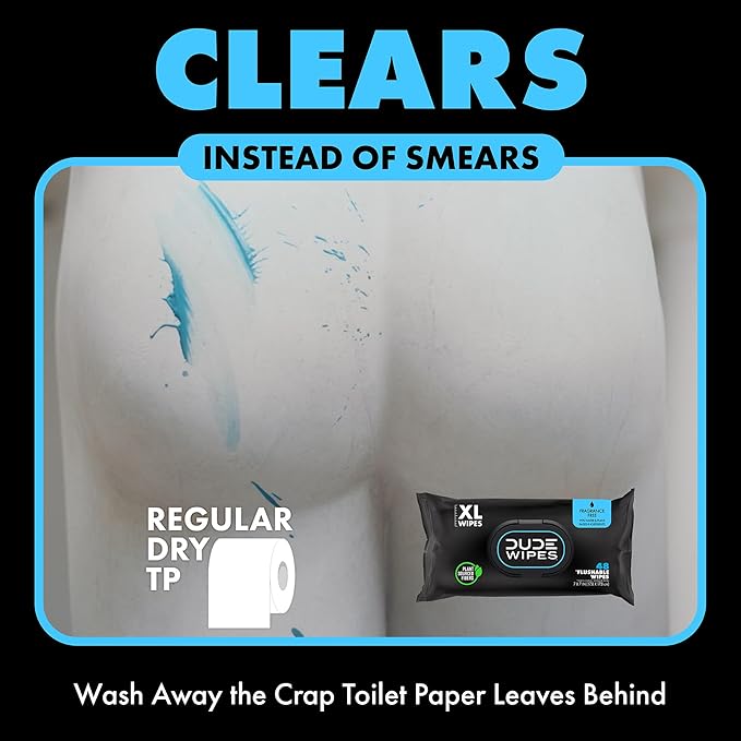 DUDE Wipes - Flushable Wipes Travel Pack - 6 Pack, 108 Wipes - Extra Large Unscented Wet Wipes with Vitamin E & Aloe - Septic and Sewer Safe Butt Wipes For Adults