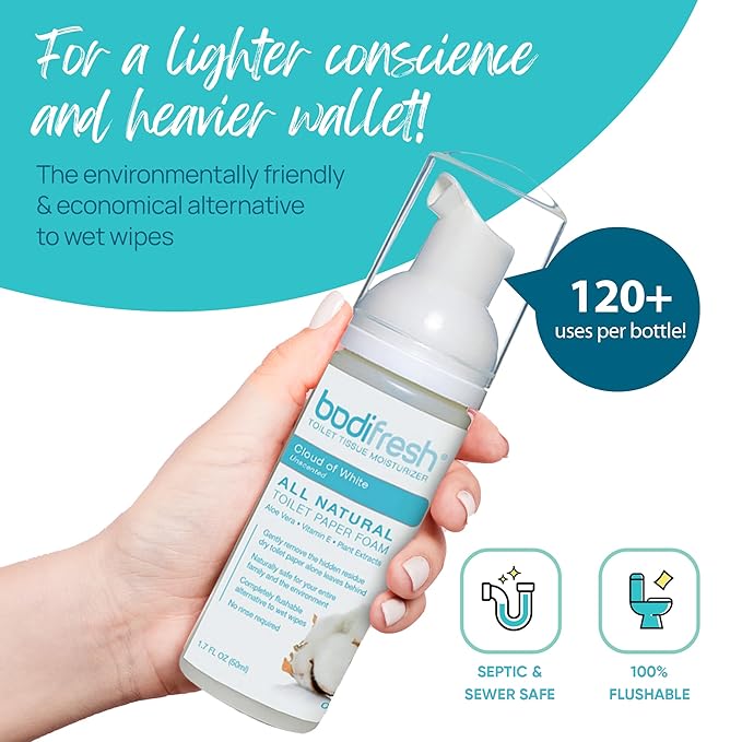 Toilet Paper Foam, Plant-Based w. Aloe & Vitamin E, Hypoallergenic, Flushable, 360+ Uses per Pack - 3 Bottles (Unscented)