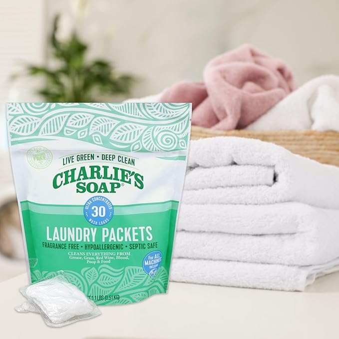Charlie’s Soap – Fragrance Free Powdered Laundry Detergent Packets – 30 Pods (1 Pack)…