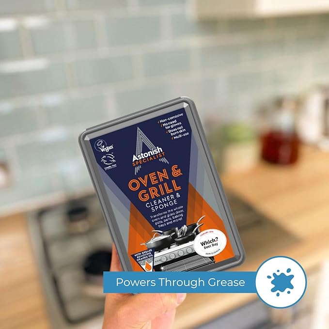 Astonish Specialist Oven & Grill Cleaner & Sponge, 250g – Powerful Degreasing Paste with Orange Oil, Restores Shine Without Harsh Chemicals – For Ovens, Grills, Racks & Toughened Glass