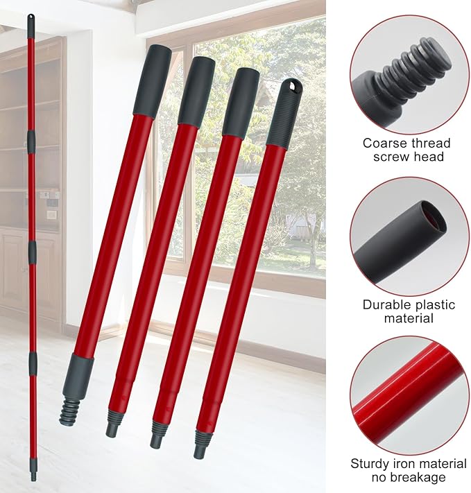 Spin Mop Replacement Head, Base, Mop Handle Replacement for OCedar EasyWring 1 Tank System, 2 Microfiber Refills, 4-Section Sturdy Iron 30-58in Stick, 1 Head Cover and 1 Scrubber Mop Head