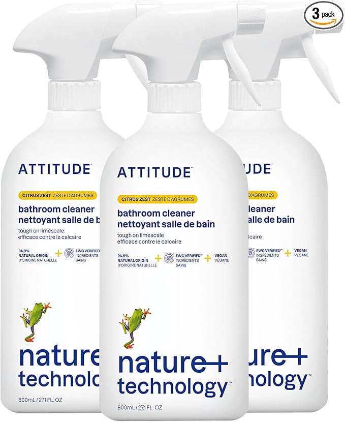 ATTITUDE Bathroom Cleaner, EWG Verified, Plant- and Mineral-Based, Vegan Household Products, Citrus Zest, 27.1 Fl Oz (Pack of 3)