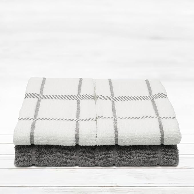 100% Cotton Terry Dish Towels, 4 Pack 16 x26 Inches, Super Soft and Absorbent Kitchen Towels, Perfect for Kitchen Cleaning and Dish Washing | Light Gray