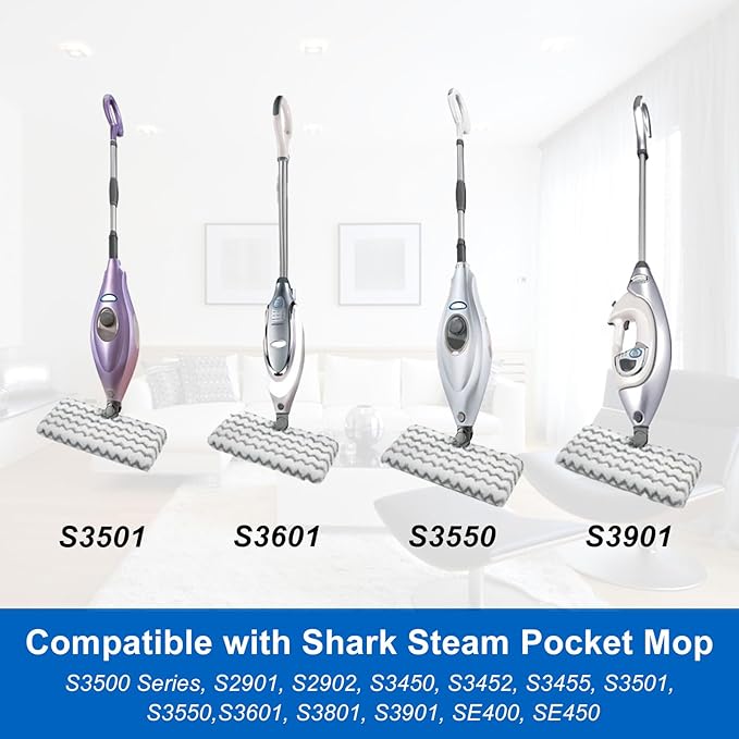 6 Pack S3501 S3601 Steam Mop Replacement Pads for Shark S3501 S3601 S3550 S3801 S3901 S3601D S3801CO S3901D S3455K S2902 SE450 Steam and Scrub Pocket Mop Steamer Pads Washable