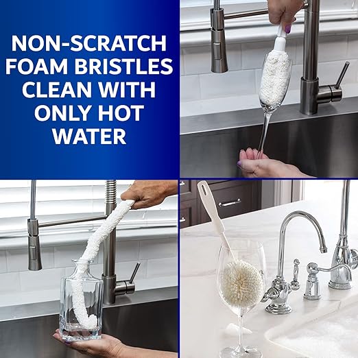 Glassware Cleaning Brush Kit, Pack of 3 Home Decanter Cleaning Brush , Non-Scratch Cleaner Brush for Narrow Neck Wine Glass, Beer Bottle, Glass Cleaner Brush for Bar & Restaurants by FryOilSaver Co.