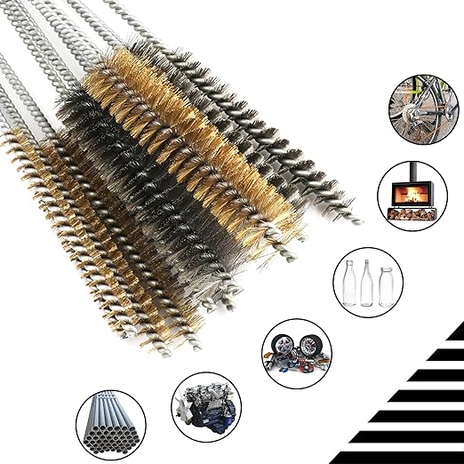14pcs Stainless Steel Brass Wire Tube Brushes Set,12 Inch Long Wire Brushes for Pipe Cleaning Set, Tube Bottle Brush Kit for Auto Parts, Bottles, Guns, Glass, Tubes, Etc